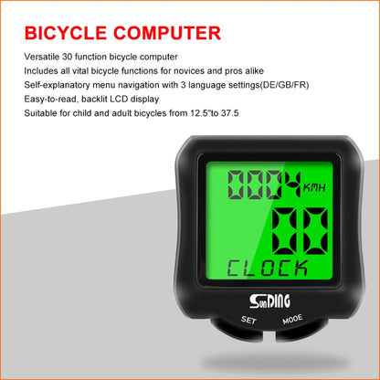 SUNDING SD-570 Bicycle Speedometer Cycling Computer LCD Digital Display Waterproof Odometer Speedometer Stopwatch, SD-570