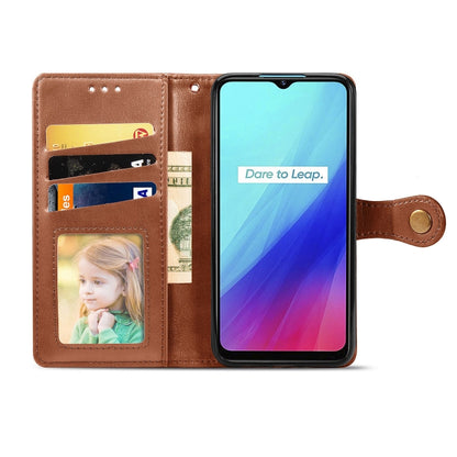 For OPPO Realme C3 Retro Solid Color Leather Buckle Phone Case with Lanyard & Photo Frame & Card Slot & Wallet & Stand Function, For OPPO Realme C3