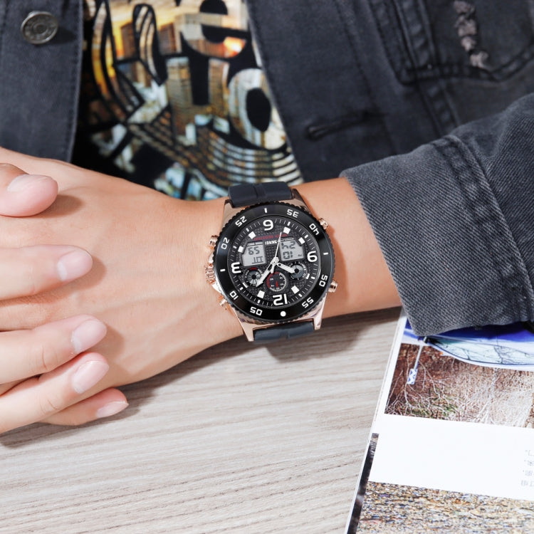 SKMEI 1538 Montre électronique sportive décontractée pour homme avec grand cadran et bracelet en acier multifonction