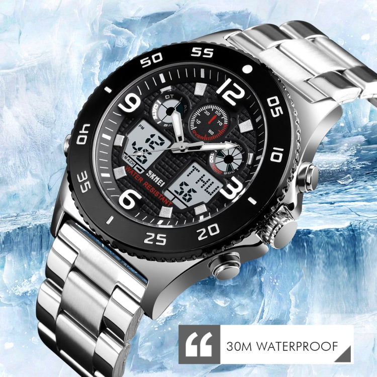 SKMEI 1538 Montre électronique sportive décontractée pour homme avec grand cadran et bracelet en acier multifonction
