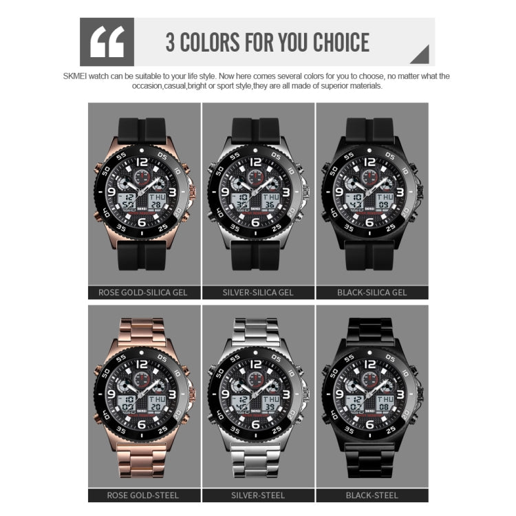SKMEI 1538 Montre électronique sportive décontractée pour homme avec grand cadran et bracelet en acier multifonction