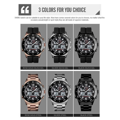 SKMEI 1538 Montre électronique sportive décontractée pour homme avec grand cadran et bracelet en acier multifonction