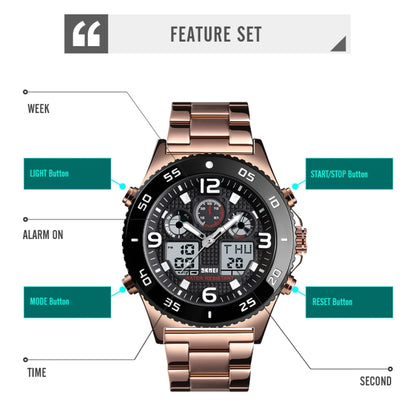 SKMEI 1538 Montre électronique sportive décontractée pour homme avec grand cadran et bracelet en acier multifonction