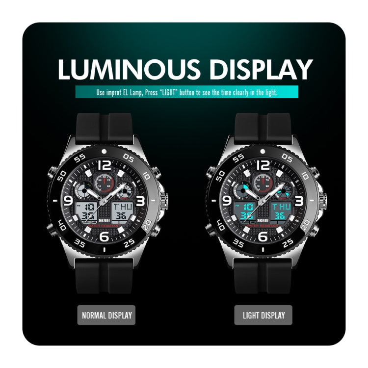 SKMEI 1538 Montre électronique sportive décontractée pour homme avec grand cadran et bracelet en acier multifonction