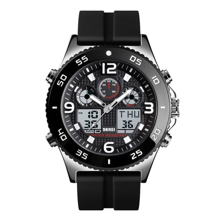 SKMEI 1538 Montre électronique sportive décontractée pour homme avec grand cadran et bracelet en acier multifonction