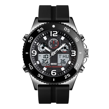 SKMEI 1538 Montre électronique sportive décontractée pour homme avec grand cadran et bracelet en acier multifonction