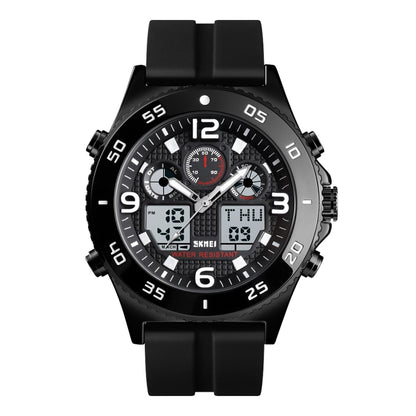 SKMEI 1538 Montre électronique sportive décontractée pour homme avec grand cadran et bracelet en acier multifonction