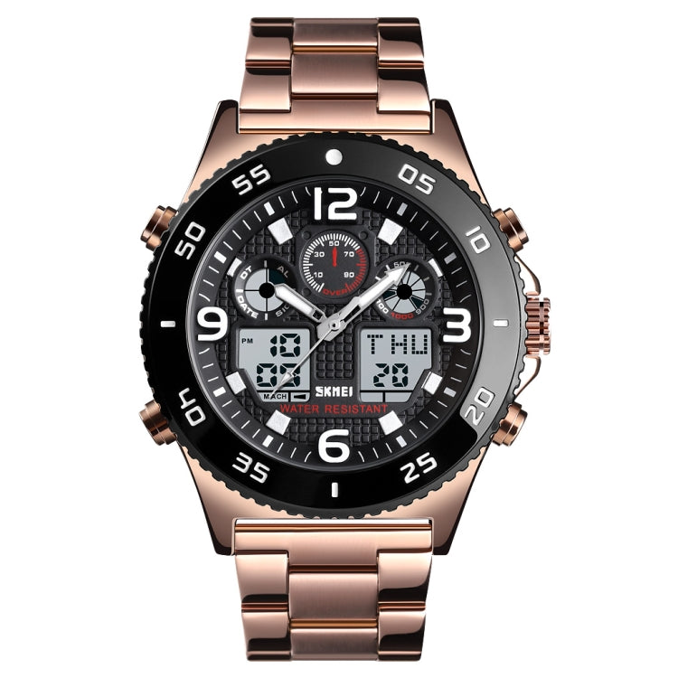 SKMEI 1538 Montre électronique sportive décontractée pour homme avec grand cadran et bracelet en acier multifonction
