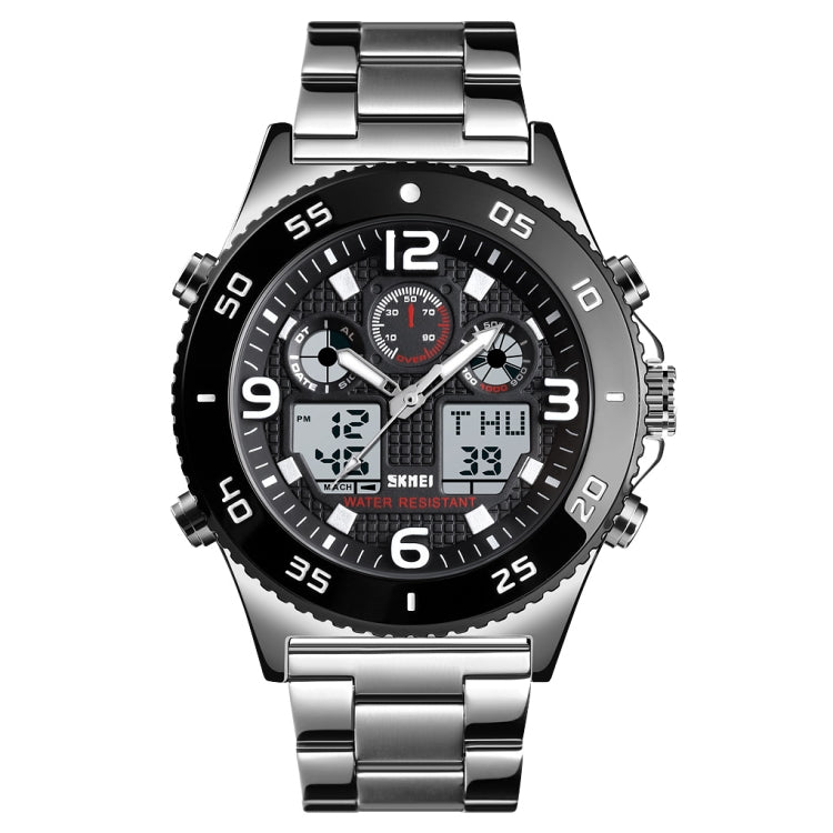 SKMEI 1538 Montre électronique sportive décontractée pour homme avec grand cadran et bracelet en acier multifonction