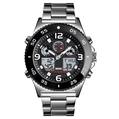 SKMEI 1538 Montre électronique sportive décontractée pour homme avec grand cadran et bracelet en acier multifonction