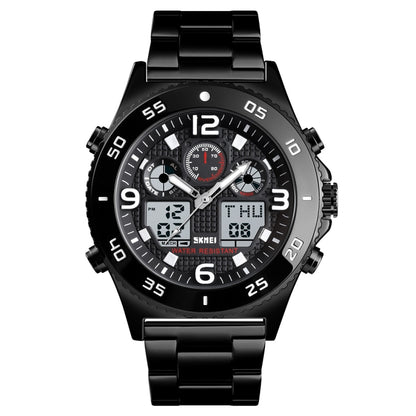 SKMEI 1538 Montre électronique sportive décontractée pour homme avec grand cadran et bracelet en acier multifonction