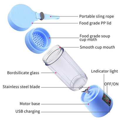 380ml 6 Blender Juicer Cup USB Rechargeable Electric Automatic Vegetable Fruit Citrus Orange Juice Maker Cup Mixer Bottle