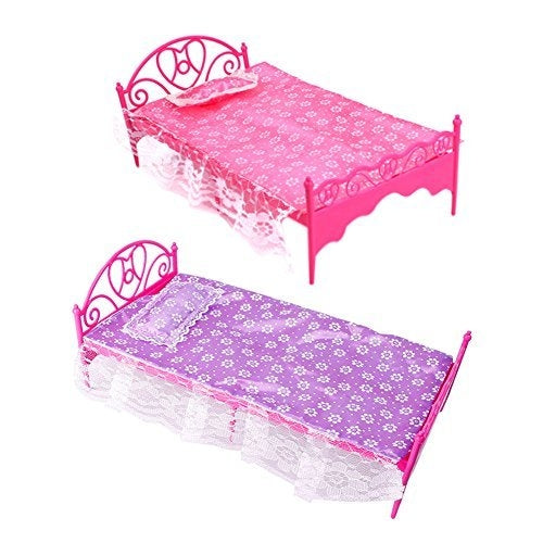 Mini Lit en Plastique Mignon pour Poupées, Meuble de Chambre de Maison de Poupée, Livraison de Couleur Aléatoire, Lit en Plastique
