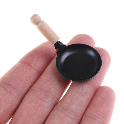 3 PCS Doll House Miniature Kitchen Frying Pan Cooking Tools Children Pretend Play Toys, Pan Cooking