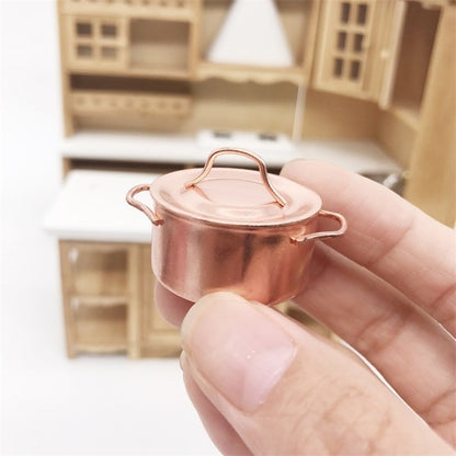 Lot de 3 mini-casseroles de cuisine en cuivre avec couvercle pour maison de poupée, jouets éducatifs pour enfants, casserole en cuivre