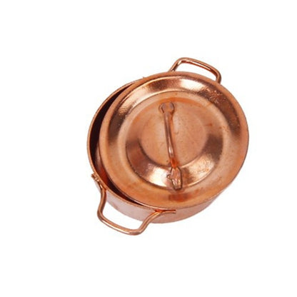 Lot de 3 mini-casseroles de cuisine en cuivre avec couvercle pour maison de poupée, jouets éducatifs pour enfants, casserole en cuivre