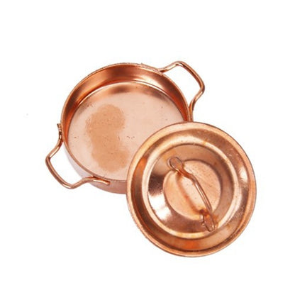 Lot de 3 mini-casseroles de cuisine en cuivre avec couvercle pour maison de poupée, jouets éducatifs pour enfants, casserole en cuivre