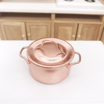 Lot de 3 mini-casseroles de cuisine en cuivre avec couvercle pour maison de poupée, jouets éducatifs pour enfants, casserole en cuivre