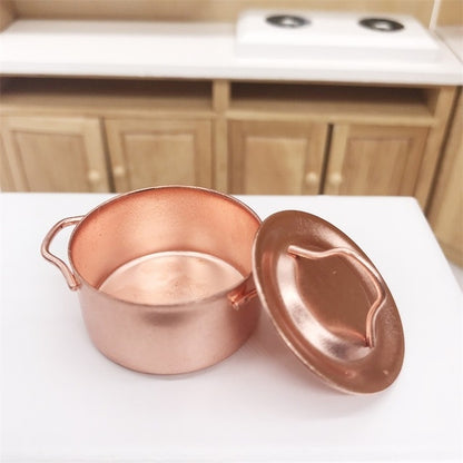 Lot de 3 mini-casseroles de cuisine en cuivre avec couvercle pour maison de poupée, jouets éducatifs pour enfants, casserole en cuivre