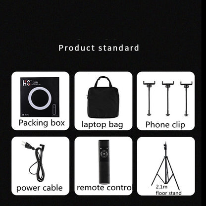 HQ-21N 21 inch 52.5cm LED Ring Vlogging Photography Video Lights Kits with Remote Control & Phone Clamp & 2.1m Tripod Mount, EU Plug, 21 inch