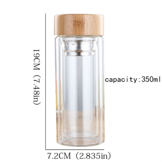 Glass Water Tea Bottles with Infuser Bamboo Lid Double Wall Brief Portable Outdoor Bottle