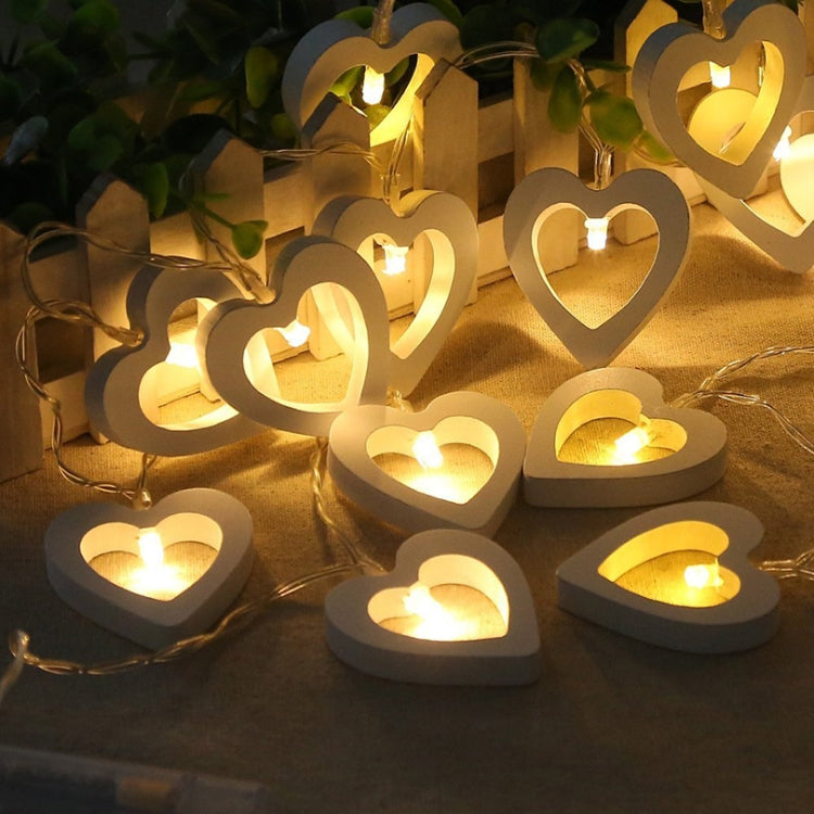 Guirlande lumineuse de 1,2 m avec 10 LED en bois en forme de cœur pour Noël, fêtes, intérieur et extérieur