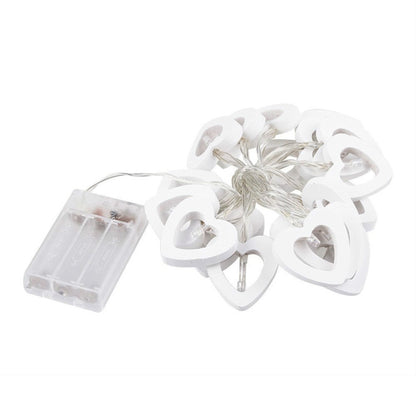Guirlande lumineuse de 1,2 m avec 10 LED en bois en forme de cœur pour Noël, fêtes, intérieur et extérieur