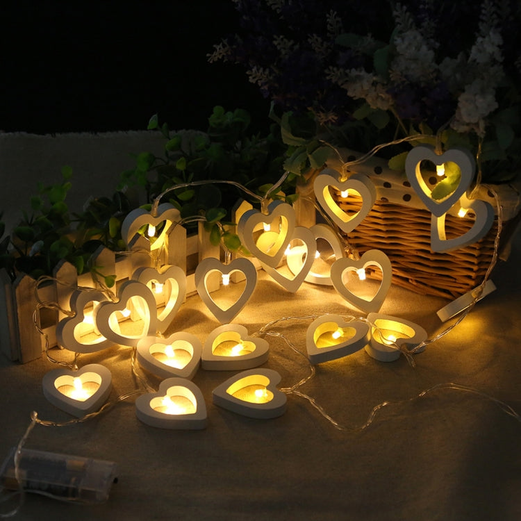 Guirlande lumineuse de 1,2 m avec 10 LED en bois en forme de cœur pour Noël, fêtes, intérieur et extérieur