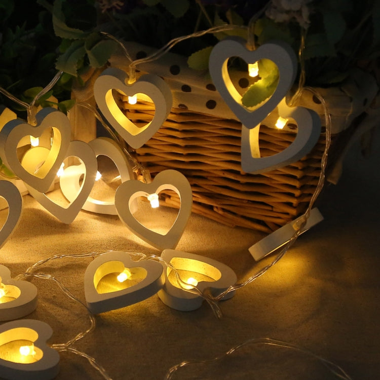 Guirlande lumineuse de 1,2 m avec 10 LED en bois en forme de cœur pour Noël, fêtes, intérieur et extérieur