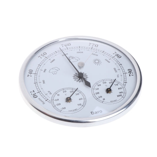 THB9392 Wall Hanging Household Weather Station Barometer Thermometer Hygrometer, THB9392 128mm Silver