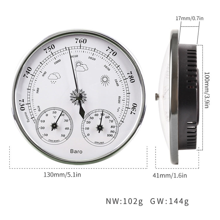 THB9392 Wall Hanging Household Weather Station Barometer Thermometer Hygrometer, THB9392 128mm Silver