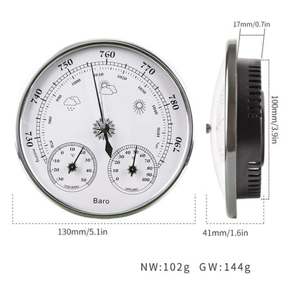 THB9392 Wall Hanging Household Weather Station Barometer Thermometer Hygrometer, THB9392 128mm Silver