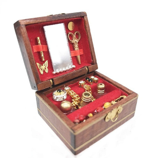 Boîte à Bijoux Miniature Vintage pour Maison de Poupée Accessoires Jouets Éducatifs pour Enfants, Boîte à Bijoux