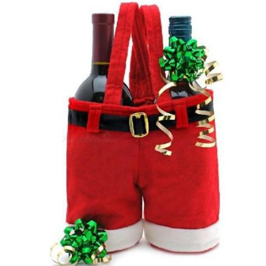 Décoration de sac cadeau en forme de pantalon de père Noël, sac pour bouteille de père Noël
