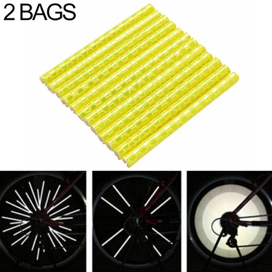 2 BAGS Bicycle Mountain Bike Riding Wheel Rim Spoke Mount Clip Tube Warning Light Strip Outdoor Reflector, Yellow, Blue, Green, Orange, Red, Silver