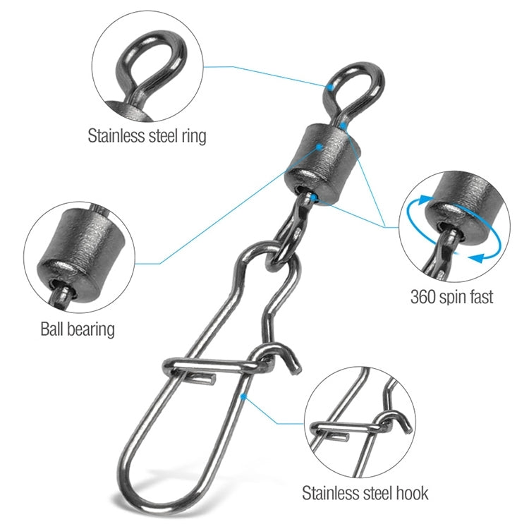 10 pièces/paquet Connecteur de pêche en acier inoxydable Émerillon roulant Connecteur Accessoires de pêche, 12(17mm), 10(20mm), 8(22mm), 7(25mm), 6(26mm), 5(29mm), 4(30mm), 3(34mm), 2(36mm), 1(40mm)