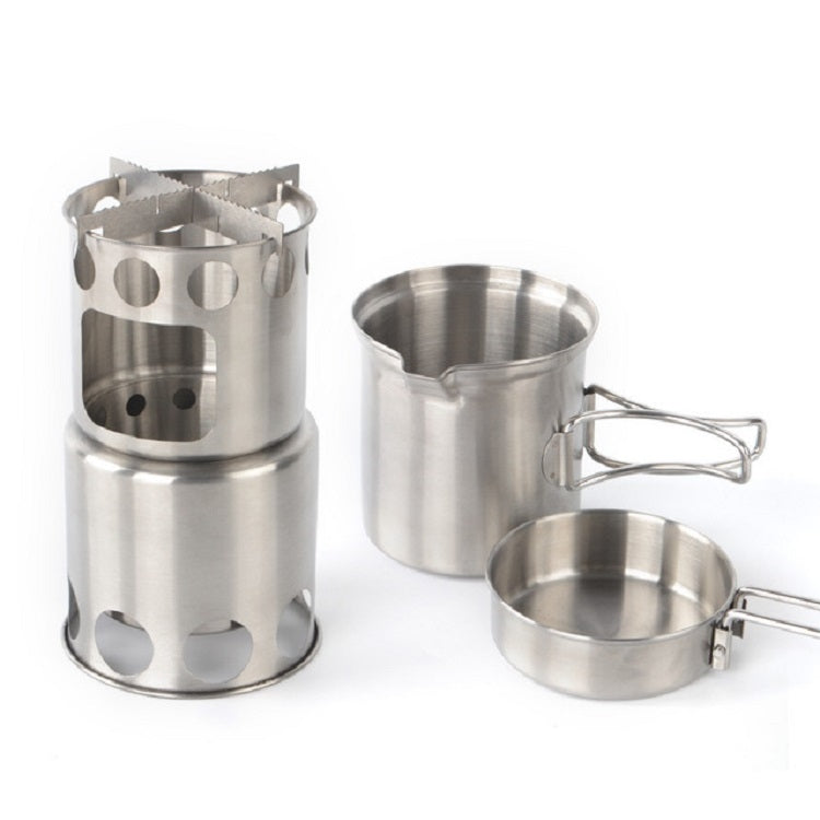 Outdoor Stainless Steel Windproof Stove Portable Camping Roast Stove Set, Wood Stove, Stove Set, Stove Set+Wood Stove