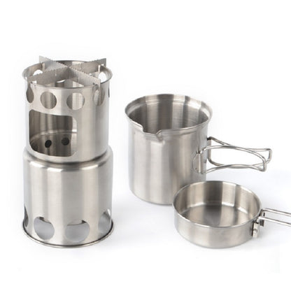 Outdoor Stainless Steel Windproof Stove Portable Camping Roast Stove Set, Wood Stove, Stove Set, Stove Set+Wood Stove