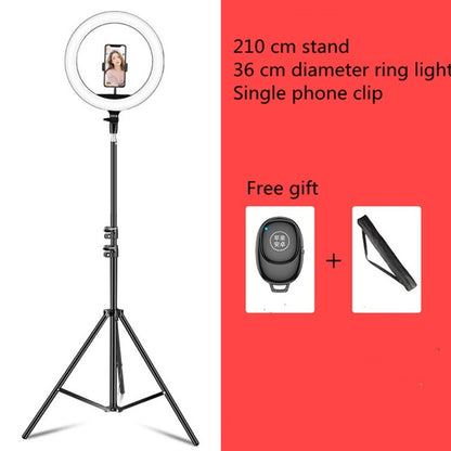 Dimmable Color Temperature LED Ring Fill Light Live Broadcast Set, 14 inch+Phone Clip With 2.1m Tripod Mount, CN Plug, 14 inch+3 Phone Clips With 2.1m Tripod Mount, CN Plug, 14 inch+4 Phone Clips+Microphone Pole With 2.1m Tripod Mount, CN Plug         ...