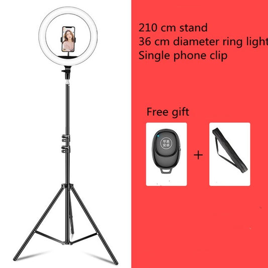 Dimmable Color Temperature LED Ring Fill Light Live Broadcast Set, 14 inch+Phone Clip With 2.1m Tripod Mount, CN Plug, 14 inch+3 Phone Clips With 2.1m Tripod Mount, CN Plug, 14 inch+4 Phone Clips+Microphone Pole With 2.1m Tripod Mount, CN Plug         ...