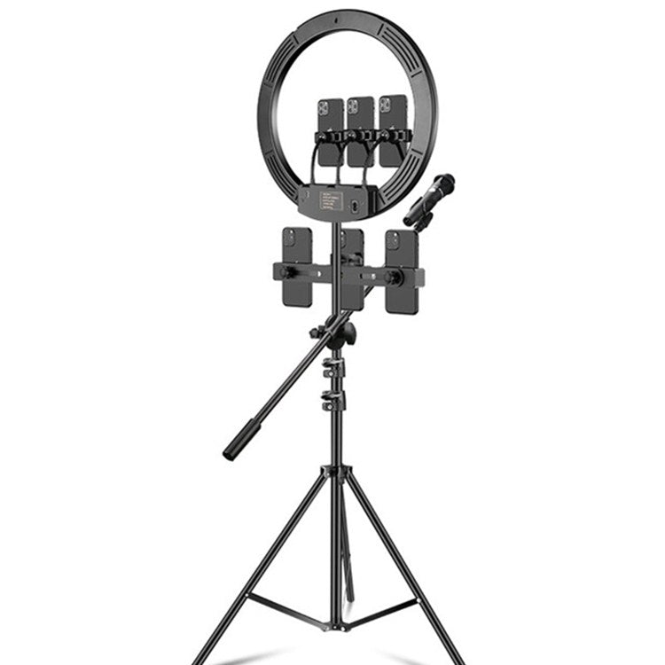Dimmable Color Temperature LED Ring Fill Light Live Broadcast Set, 14 inch+Phone Clip With 2.1m Tripod Mount, CN Plug, 14 inch+3 Phone Clips With 2.1m Tripod Mount, CN Plug, 14 inch+4 Phone Clips+Microphone Pole With 2.1m Tripod Mount, CN Plug         ...