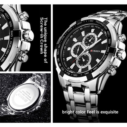 CURREN 8023 Men Stainless Steel Analog Sport Quartz Watch, White case white face, Silver case gold face, Silver case gold ring black face, Black case white face, Black case black face, Black case gold ring white face, Black case gold face              ...