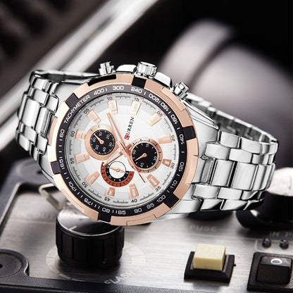 CURREN 8023 Men Stainless Steel Analog Sport Quartz Watch, White case white face, Silver case gold face, Silver case gold ring black face, Black case white face, Black case black face, Black case gold ring white face, Black case gold face              ...