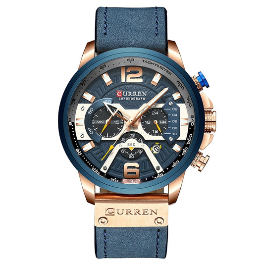 CURREN M8329 Montre sportive décontractée en cuir pour homme, Rose bleu, Rose noir, Or noir, Noir Kaki, Blanc noir
