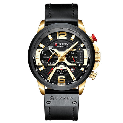 CURREN M8329 Casual Sport Leather Watch for Men, Rose blue, Rose black, Gold black, Black Khaki, White black