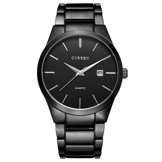 CURREN 8106 Montre à quartz en acier étanche avec calendrier, cadran noir boîtier noir, cadran noir boîtier blanc, cadran blanc boîtier noir, cadran blanc boîtier blanc
