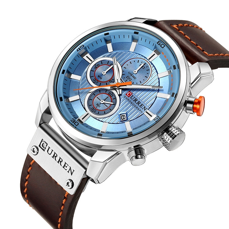 CURREN M8291 Montres chronographe Montre décontractée en cuir pour hommes, Boîtier blanc cadran bleu, Boîtier blanc cadran noir, Boîtier noir cadran bleu, Boîtier noir cadran noir, Boîtier rose cadran café, Boîtier rose cadran gris