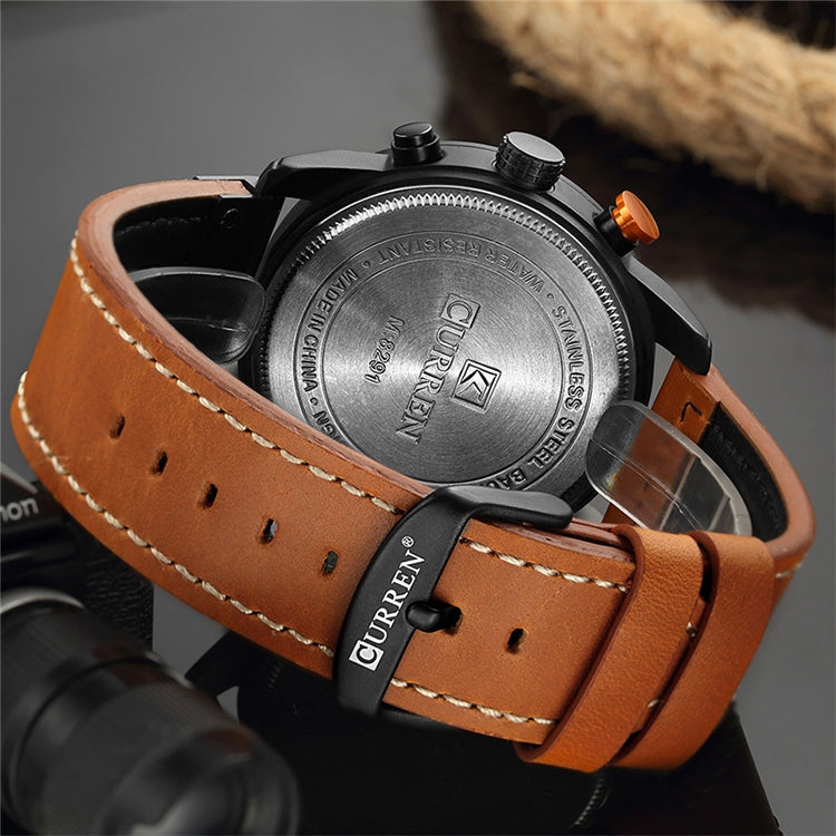 CURREN M8291 Montres chronographe Montre décontractée en cuir pour hommes, Boîtier blanc cadran bleu, Boîtier blanc cadran noir, Boîtier noir cadran bleu, Boîtier noir cadran noir, Boîtier rose cadran café, Boîtier rose cadran gris