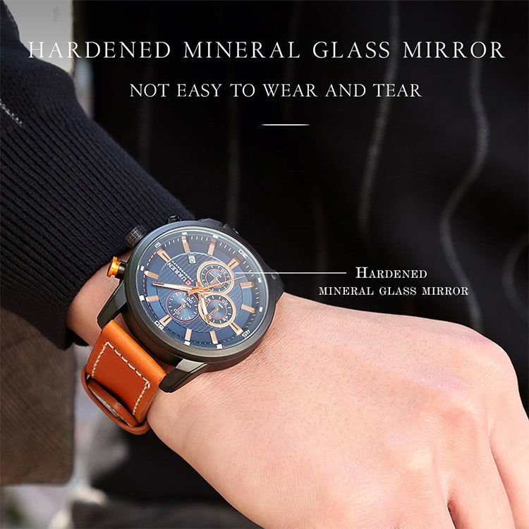 CURREN M8291 Montres chronographe Montre décontractée en cuir pour hommes, Boîtier blanc cadran bleu, Boîtier blanc cadran noir, Boîtier noir cadran bleu, Boîtier noir cadran noir, Boîtier rose cadran café, Boîtier rose cadran gris