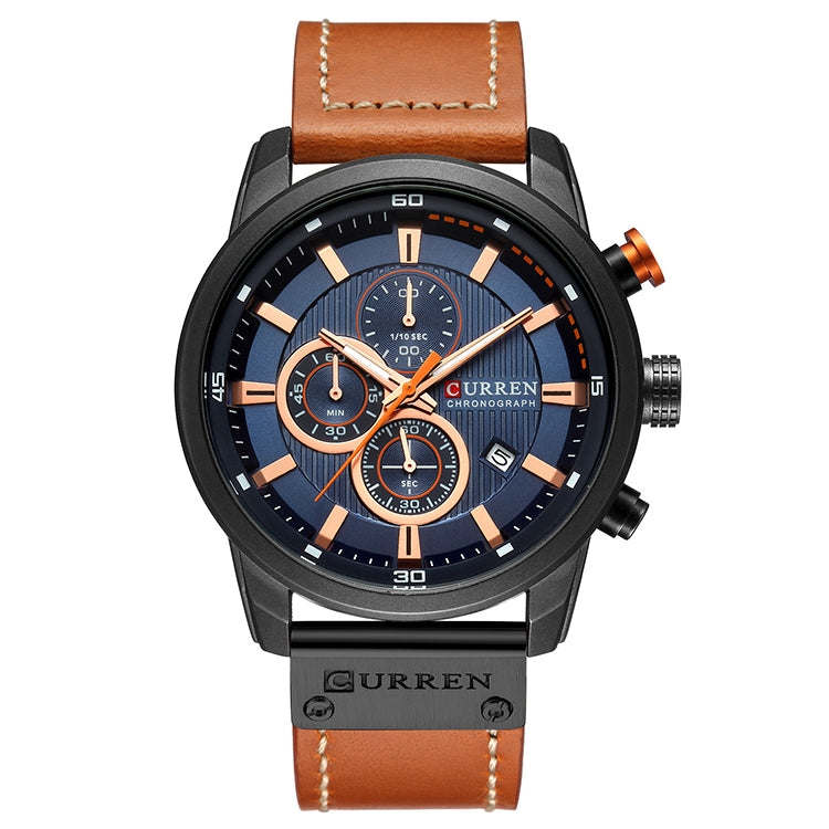 CURREN M8291 Montres chronographe Montre décontractée en cuir pour hommes, Boîtier blanc cadran bleu, Boîtier blanc cadran noir, Boîtier noir cadran bleu, Boîtier noir cadran noir, Boîtier rose cadran café, Boîtier rose cadran gris